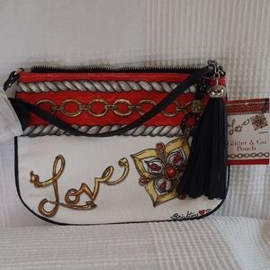 Brighton Glitter And Go Pouch Crossbody Zippered Closure New